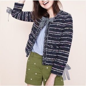 J. CREW Tweed Lady Jacket Bow Detail Cropped Sleeve Blazer Jacket Womens Size 6